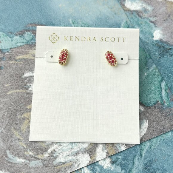 Kendra Scott Grayson Gold Ruby Crystal Crystal Stud Earrings - Picture 1 of 3